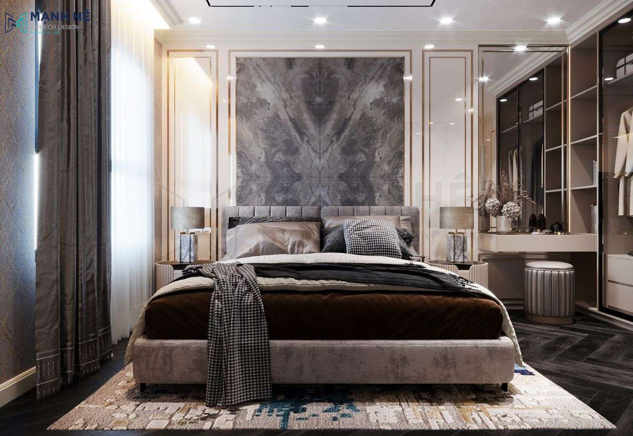 Vách ốp tường bằng đá Granite đầu giường phòng ngủ