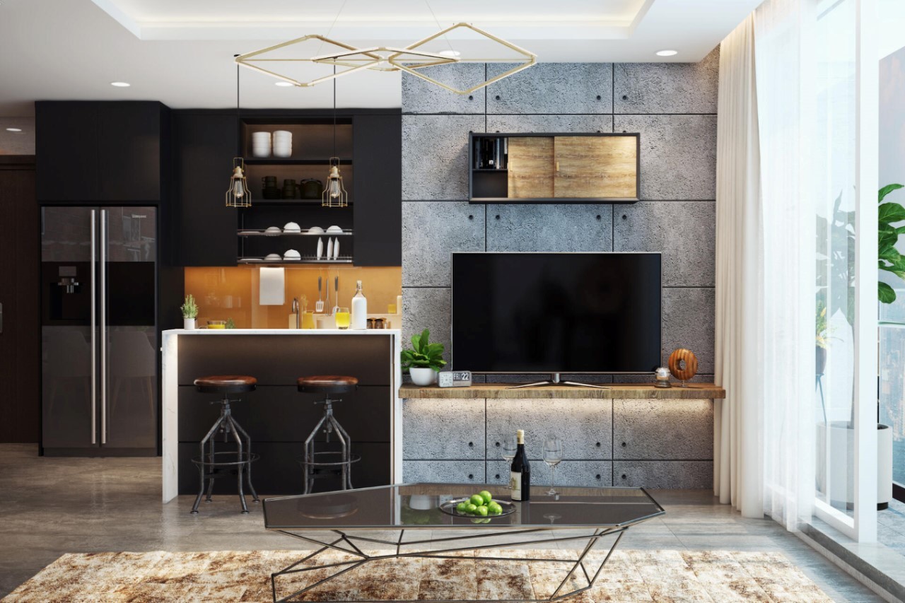 Thiết kế quầy bar phòng khách căn hộ chung cư