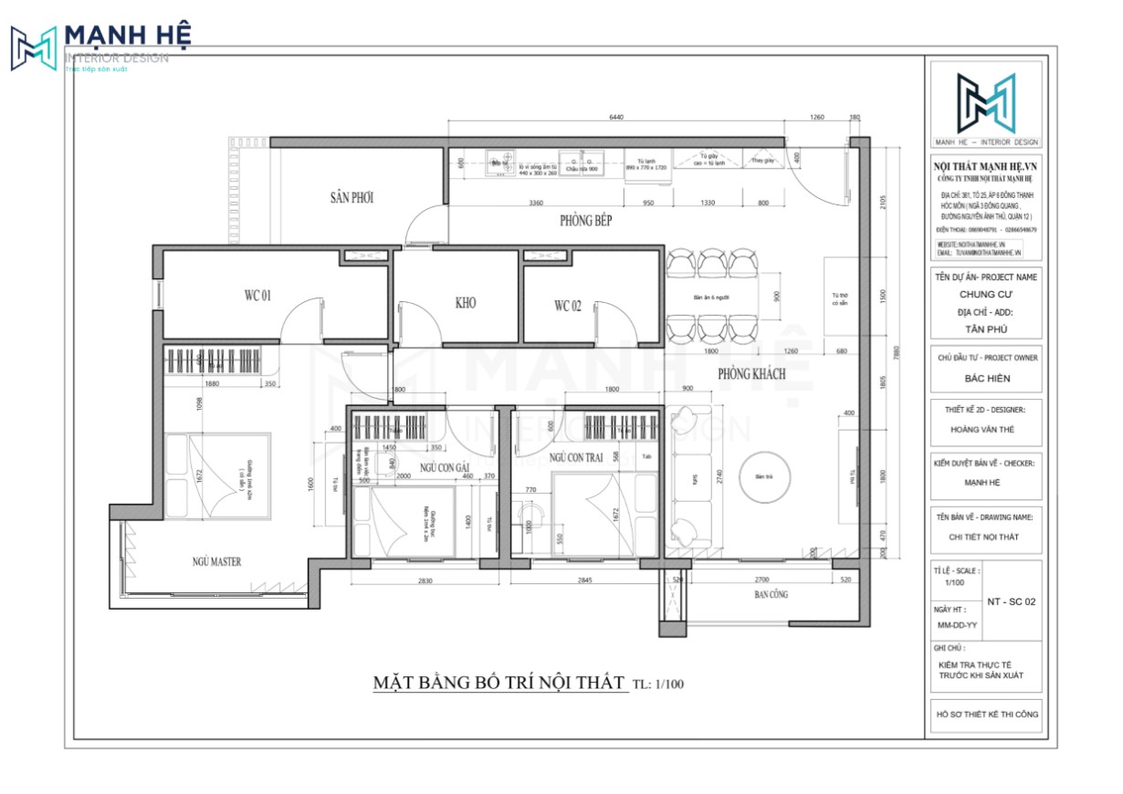 mặt bằng bố trí nội thất chung cư