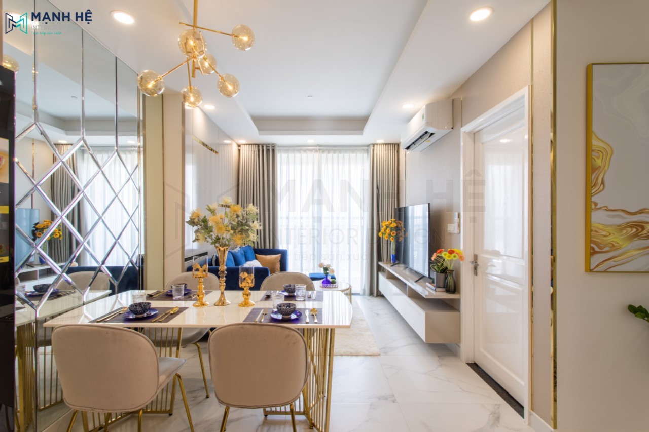 Thi công nội thất phòng khách liền bếp