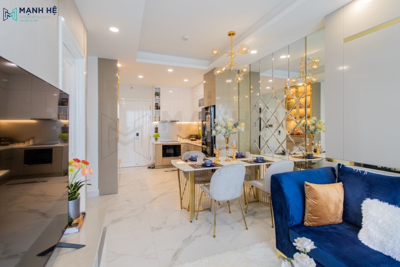 Bố trí hệ thống đèn downlight cho phòng khách bếp