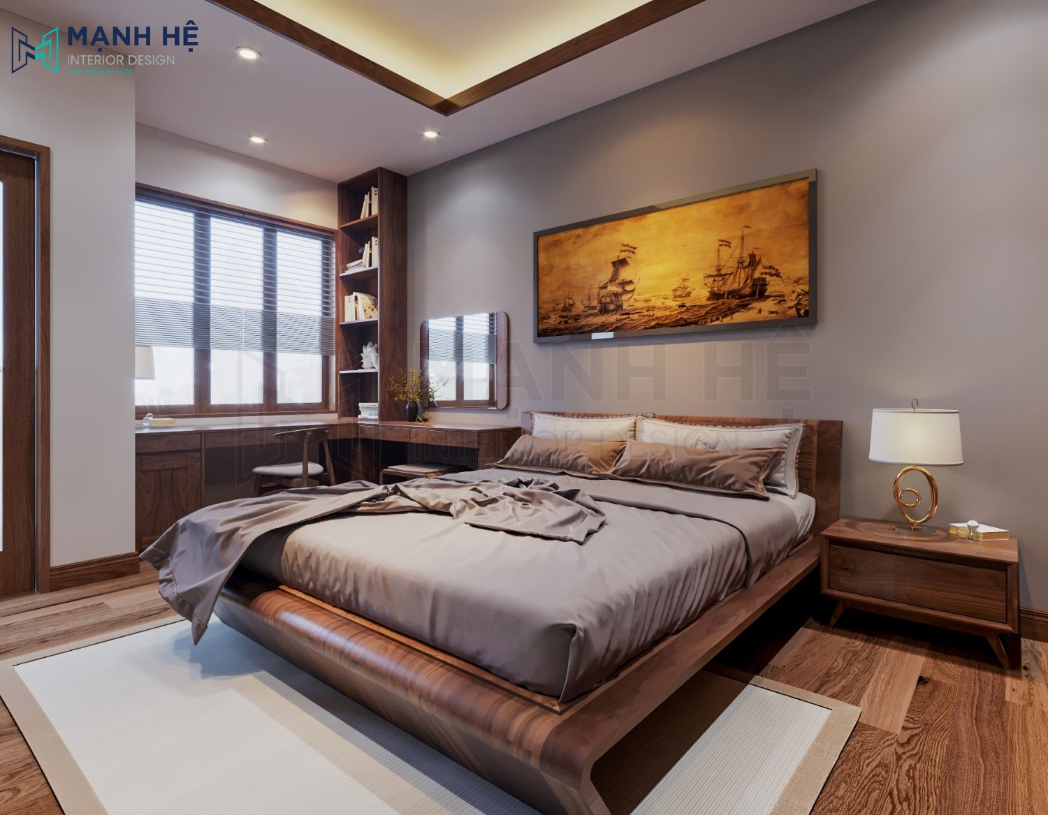 Mẫu 14: Chất liệu gỗ cho giường đôi luôn là lựa chọn hàng đầu của nhiều gia đình vì lợi ích vô cùng lớn của nó