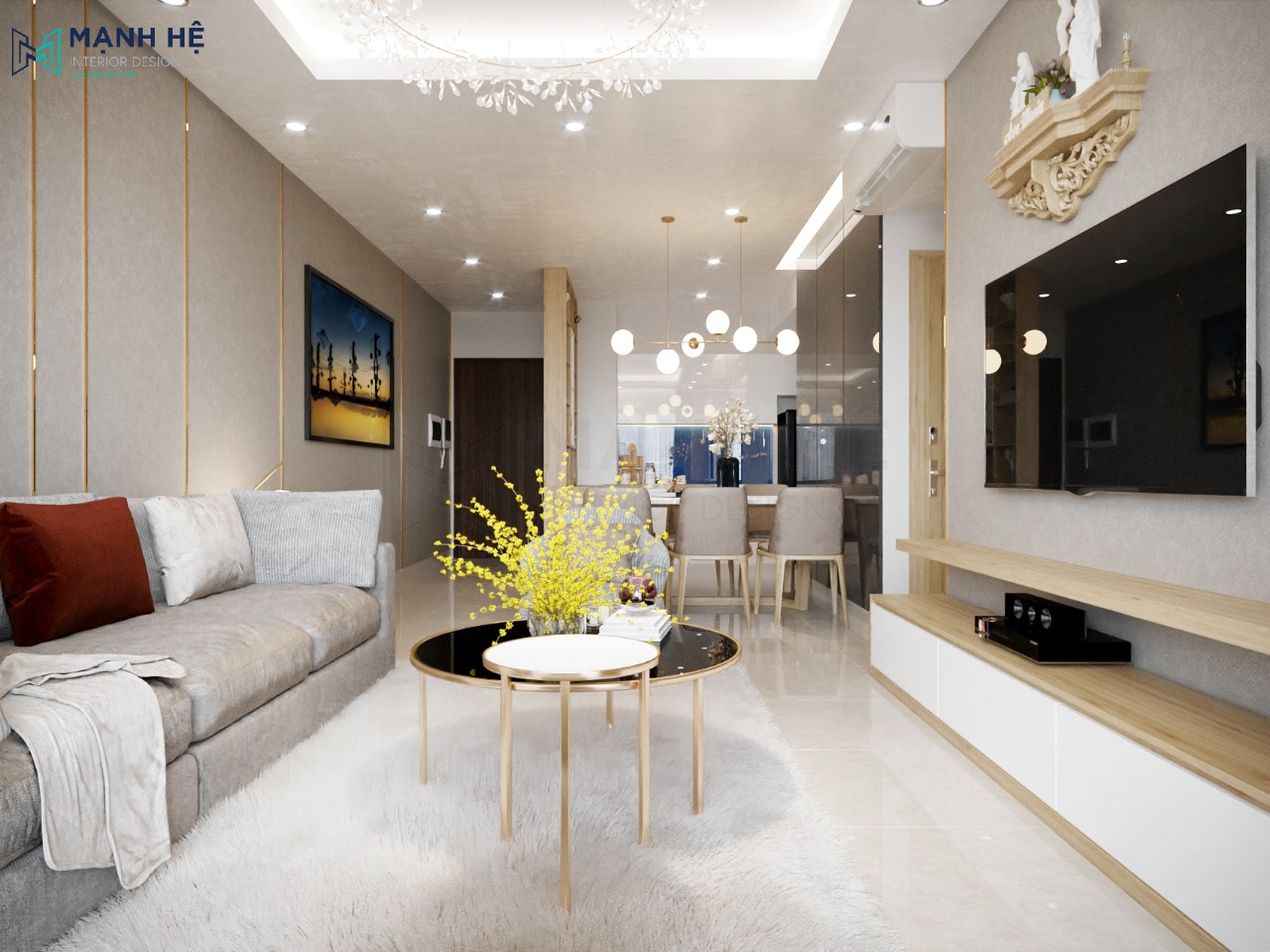 phòng khách liền bếp