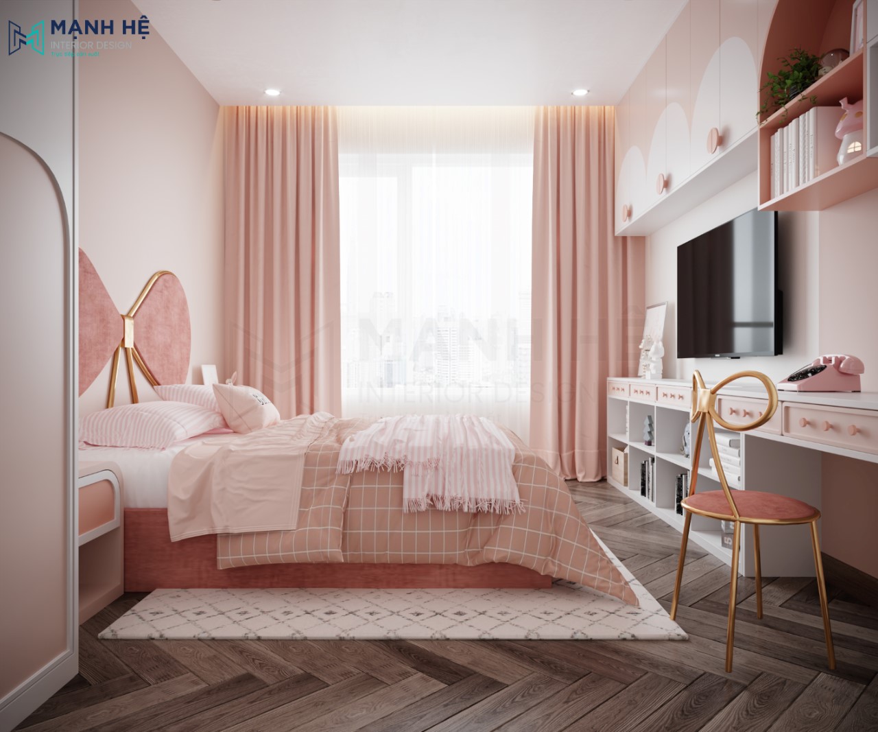 giường ngủ màu hồng