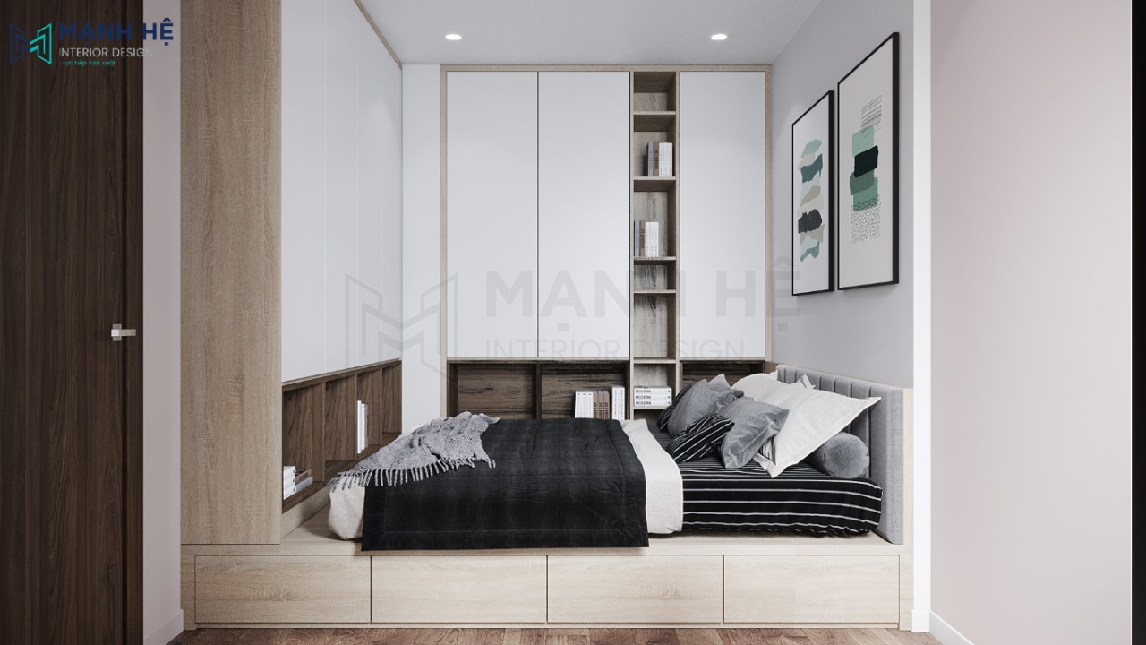 thiết kế phòng ngủ giường bục