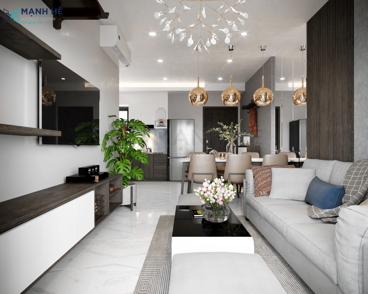 phòng khách liền bếp