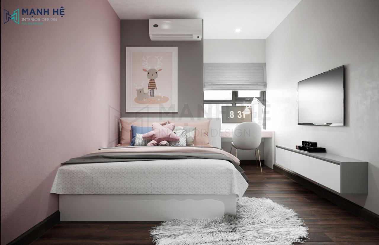 thiết kế phòng ngủ màu hồng