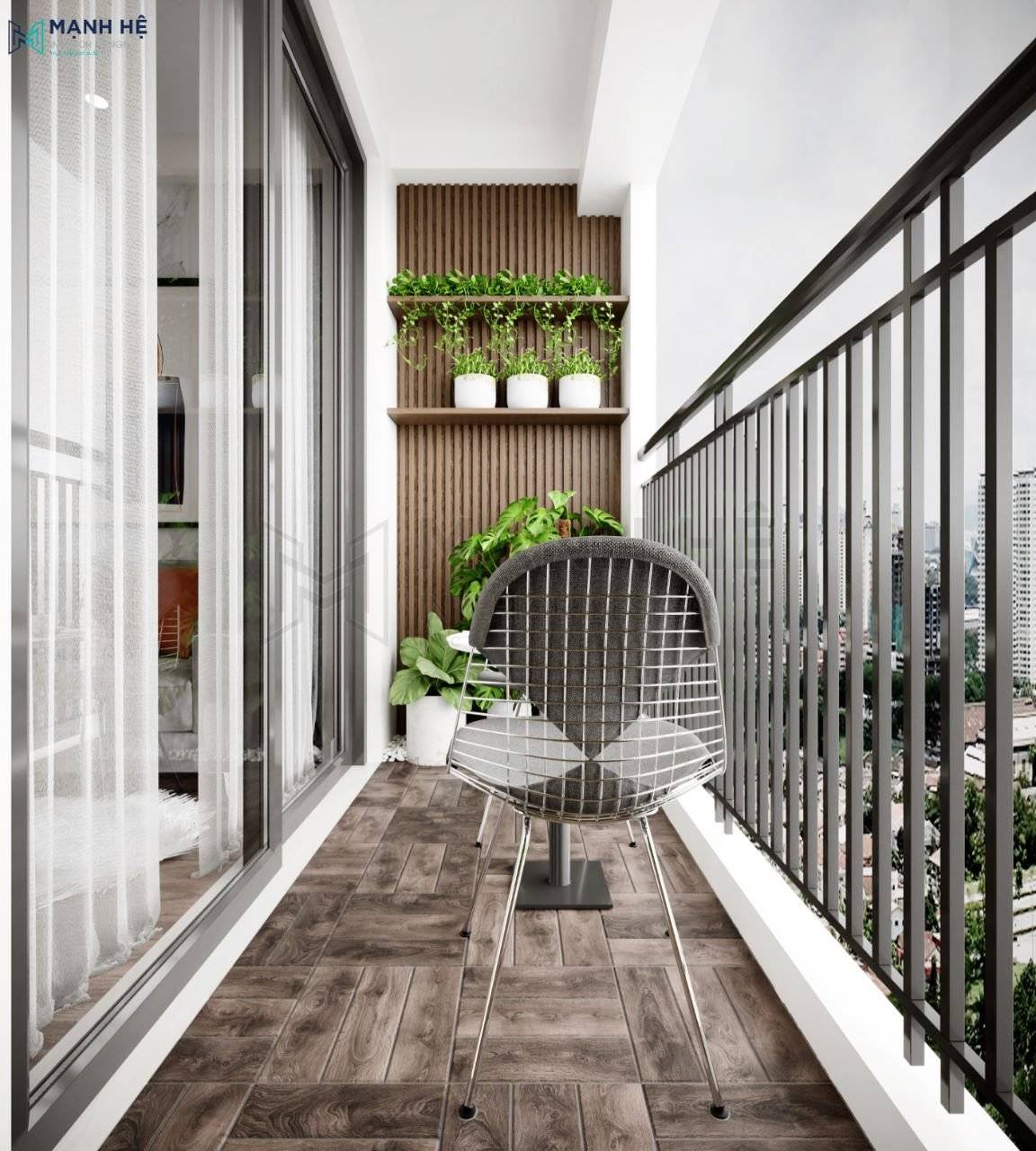 vách ốp gỗ ban công chung cư