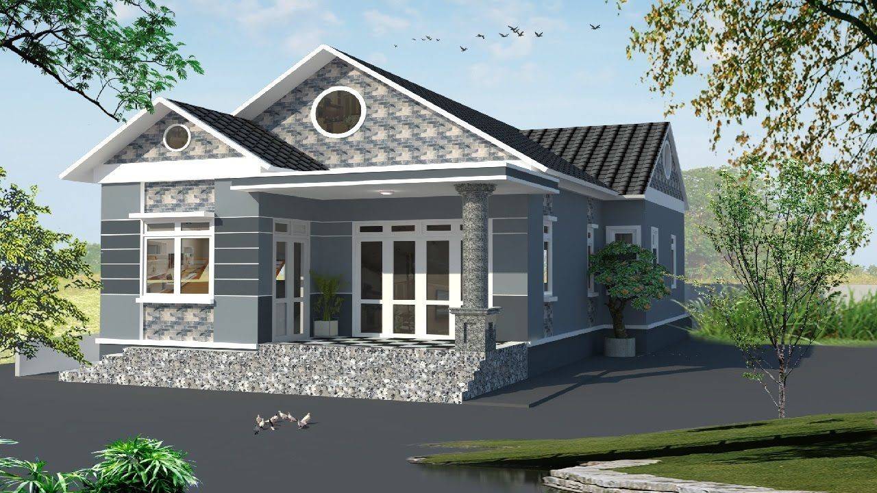 Mẫu 19: Mẫu nhà cấp 4 có gác lửng 5x20 mái thái cao cấp