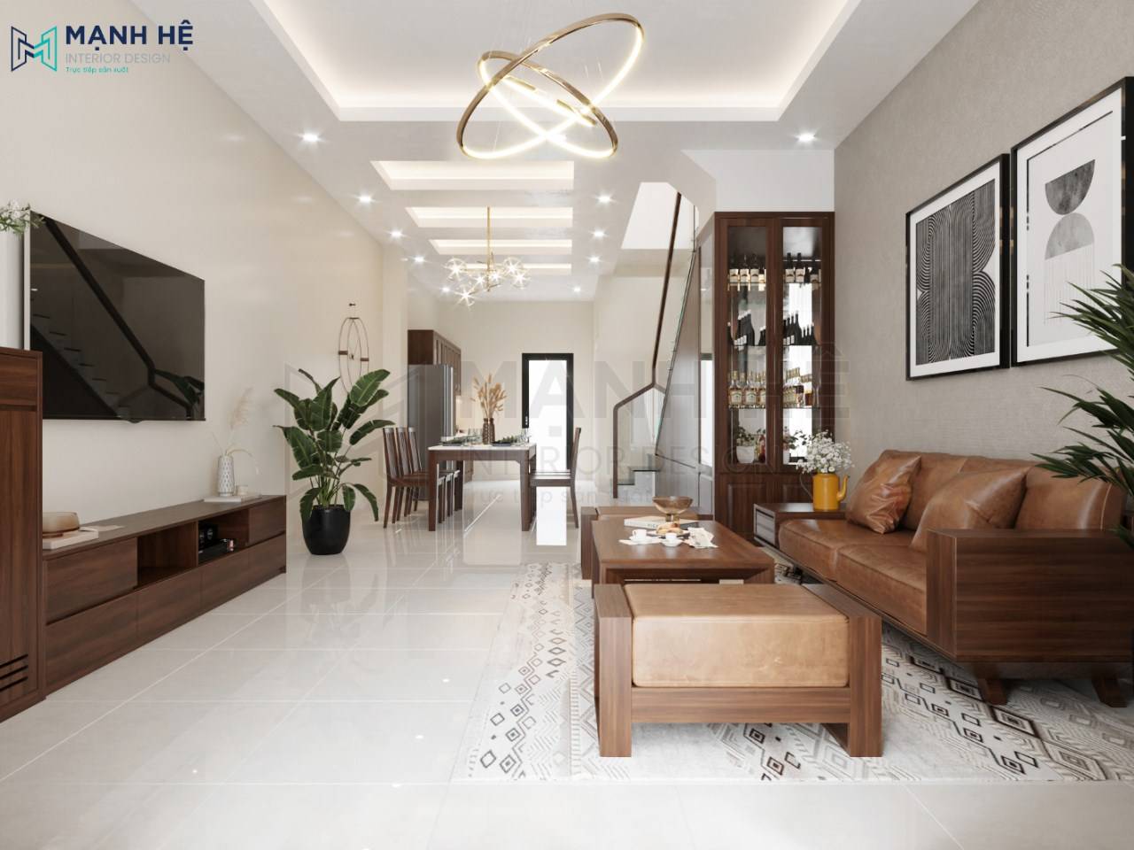 Mẫu 1: Tủ rượu cánh kính phong cách hiện đại làm điểm nhấn cho không gian phòng khách