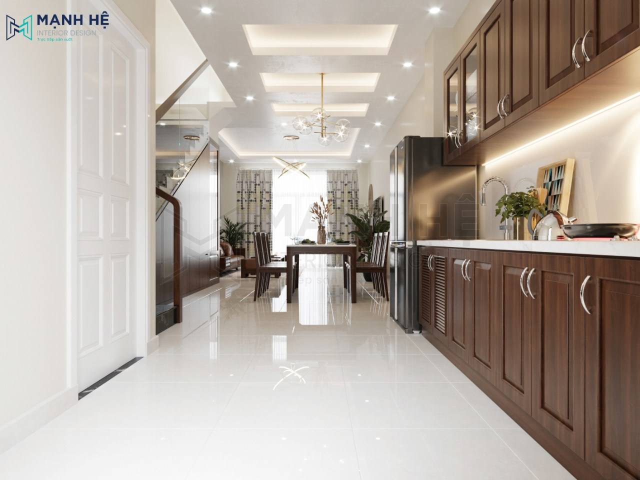 thiết kế phòng khách liền bếp