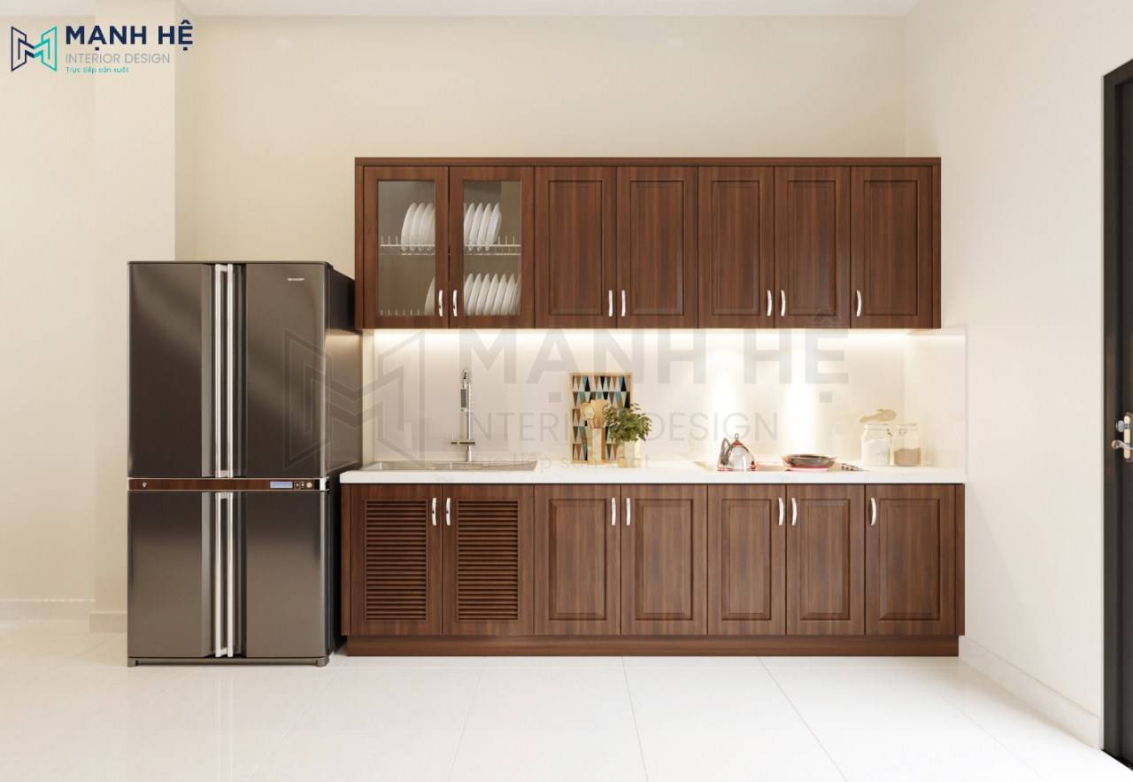tủ bếp chữ I gỗ tự nhiên