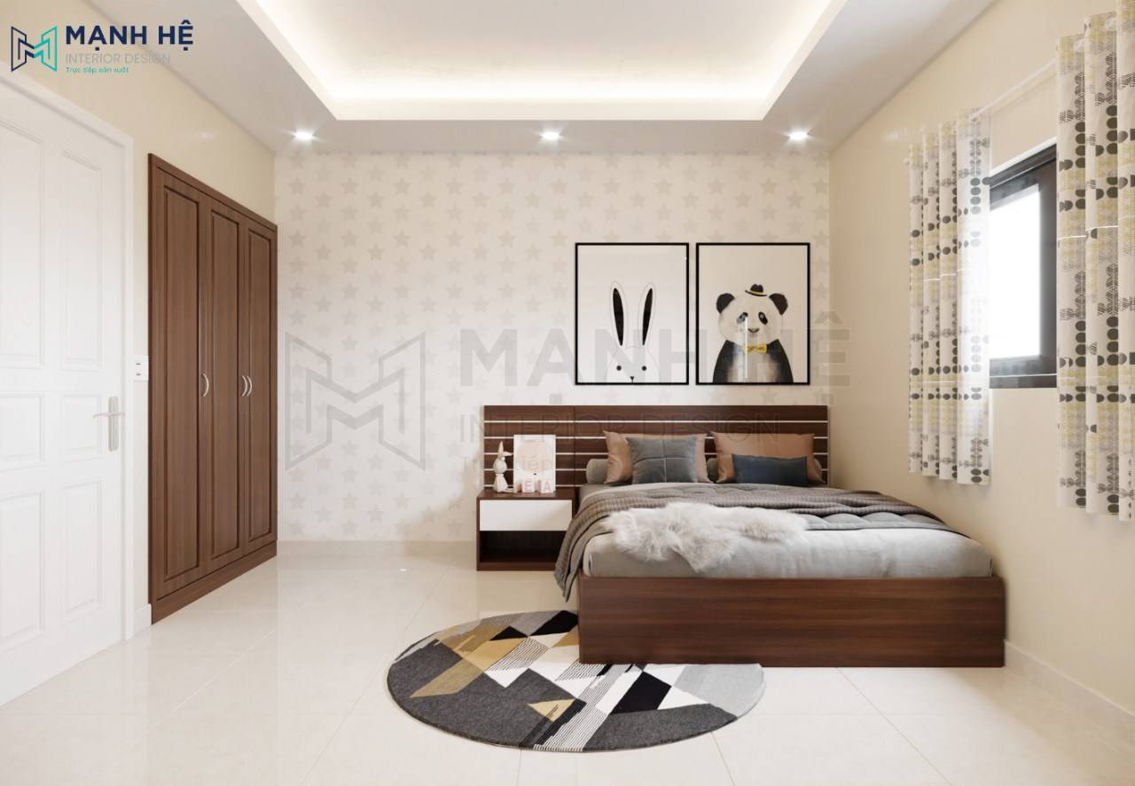 Mẫu 18: Mẫu tủ quần áo gỗ tự nhiên 4 cánh âm tường tối ưu diện tích phòng ngủ