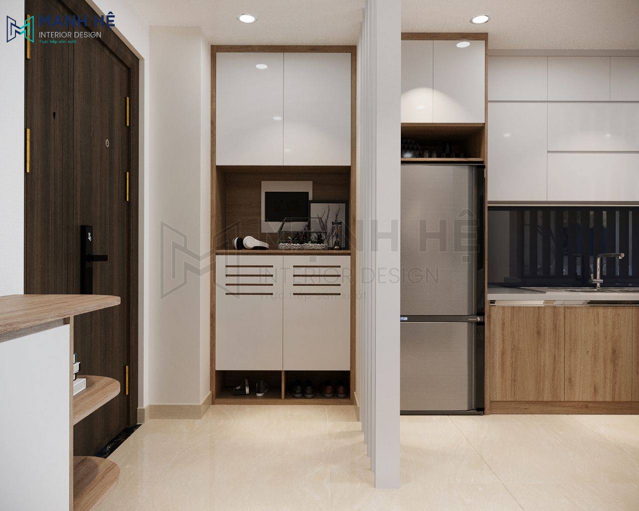 Mẫu 8: Mẫu tủ giày kịch trần đẹp nhỏ gọn tận dụng góc chết của phòng