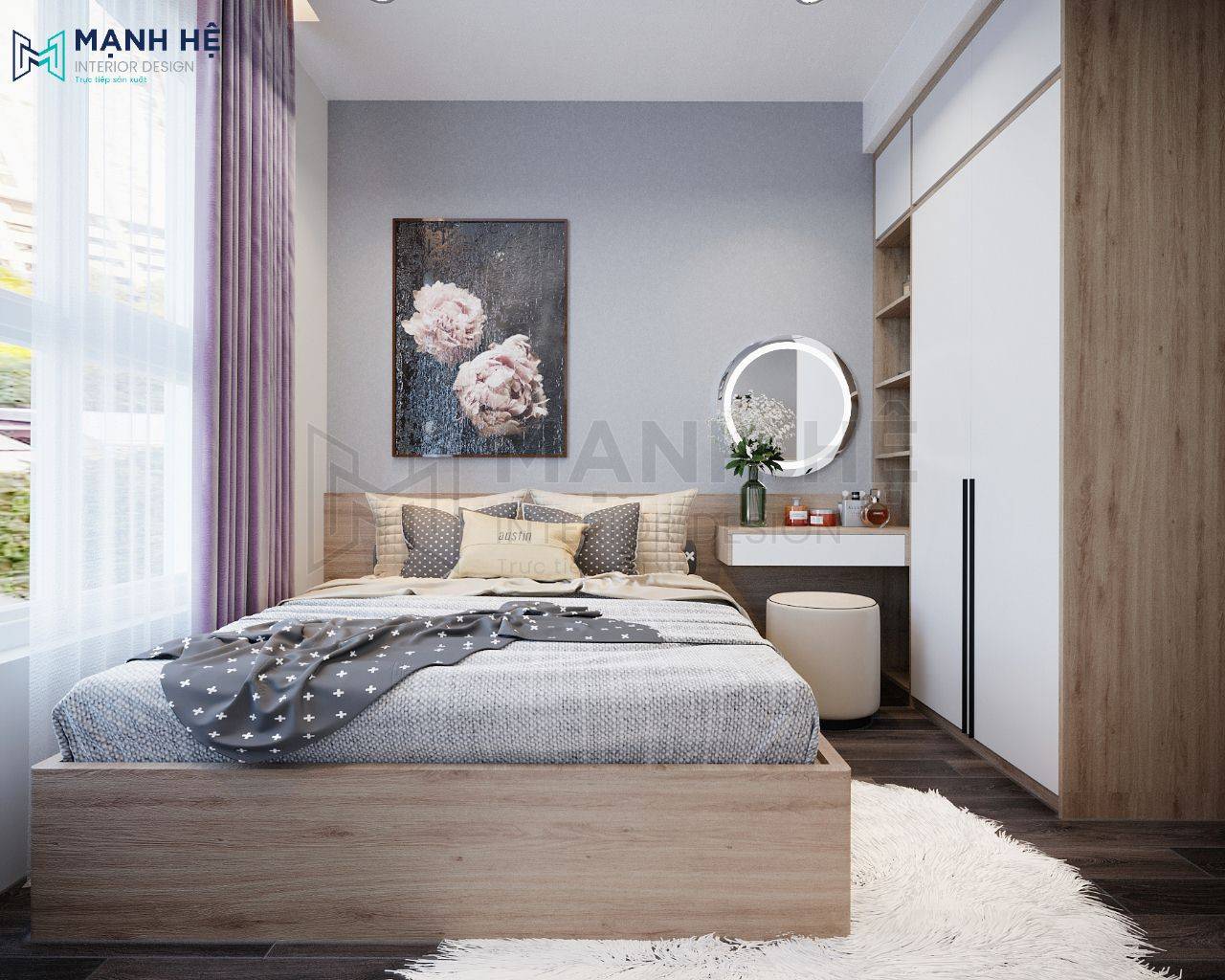 Mẫu 20: Giường đôi vợ chồng hiện đại được trang trí theo phong cách ngọt ngào, tình cảm