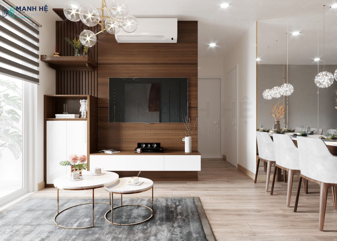 Tủ tivi phòng khách kết hợp tủ trang trí và bàn thờ treo