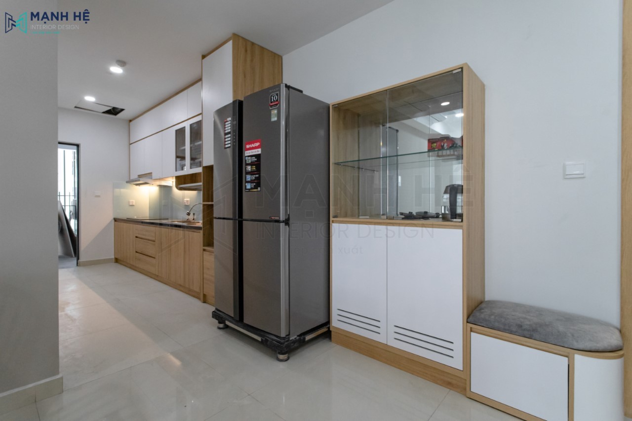 Tủ giày có ghế ngồi được làm từ gỗ melamine