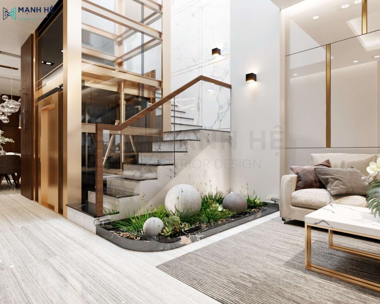 Tiểu cảnh trang trí cầu thang đẹp và sinh động