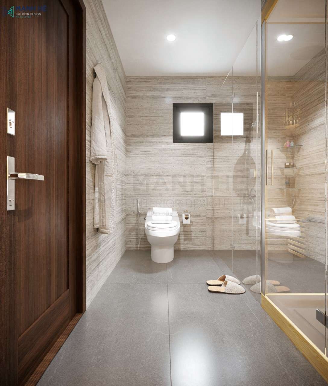 Không nhà vệ sinh được ốp gạch toàn bộ