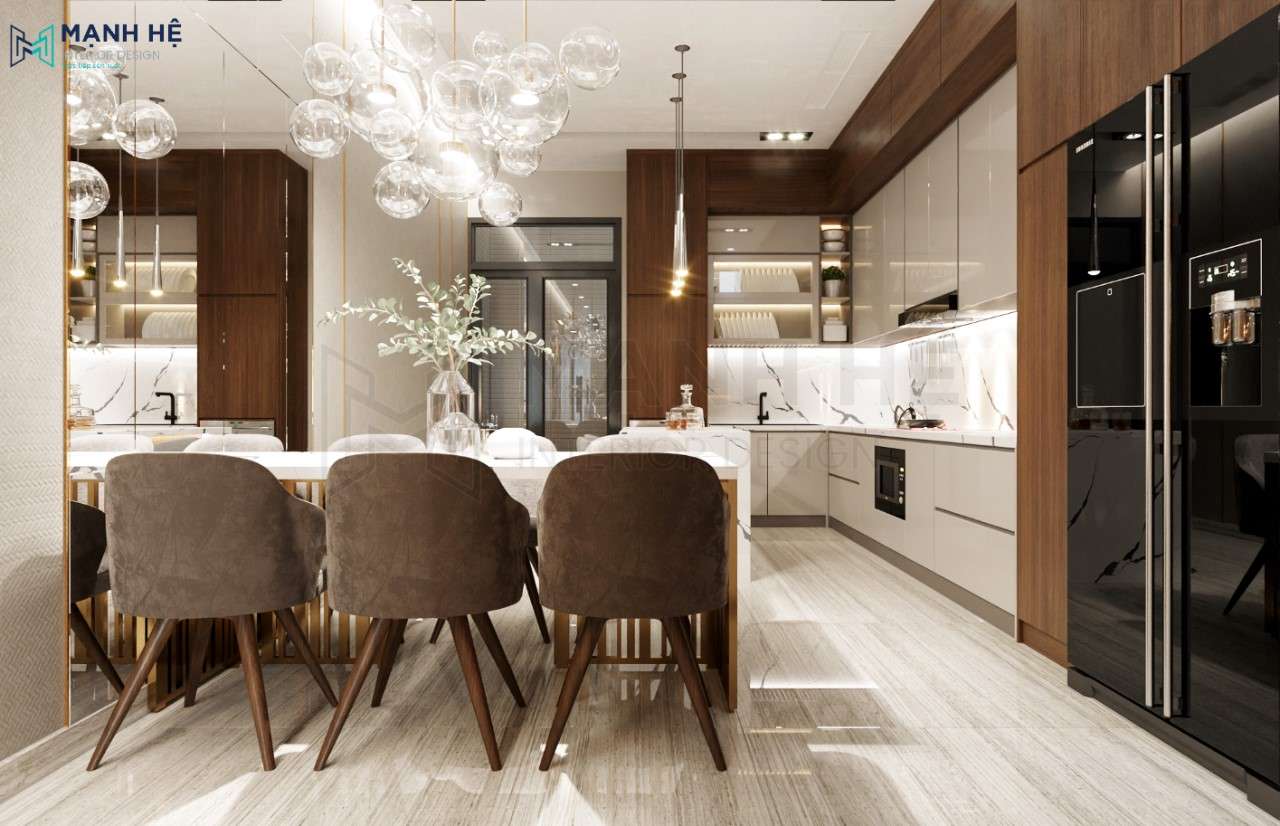 Thiết kế nội thất phòng bếp nhà phố có chiều sâu