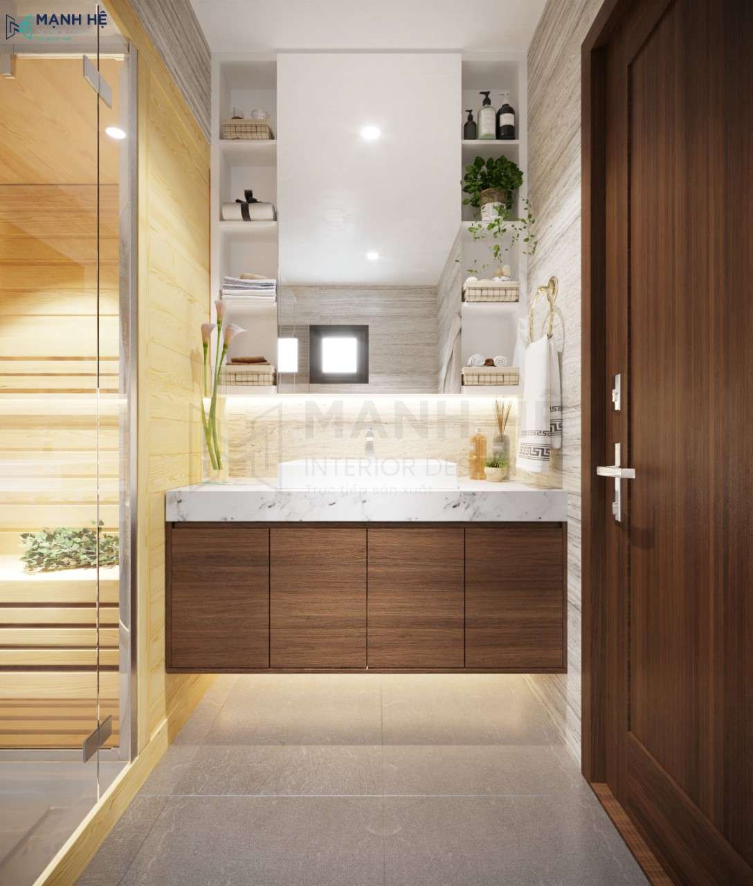 Thiết kế hệ tủ gỗ công nghiệp chống ẩm cho nhà vệ sinh