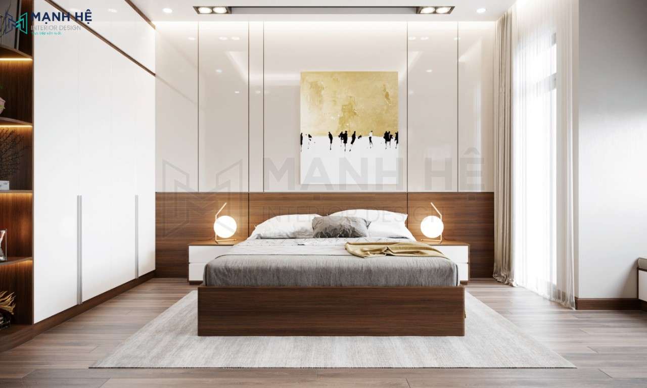 Thiết kế nội thất phòng ngủ đẹp hiện đại với chất liệu gỗ công nghiệp