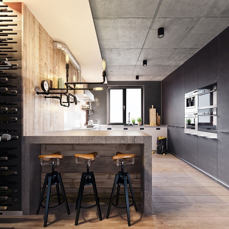 Tủ bếp có quầy bar mini cá tính
