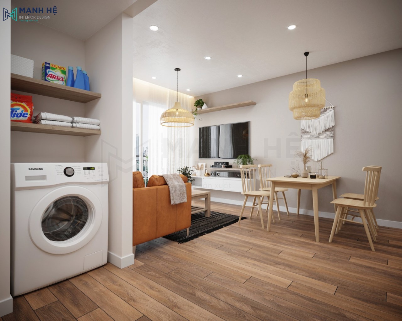 Bố trí nội thất phòng khách liền bếp