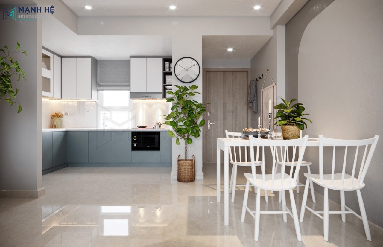 Thiết kế nội thất phòng khách liền phòng bếp đẹp tiện nghi