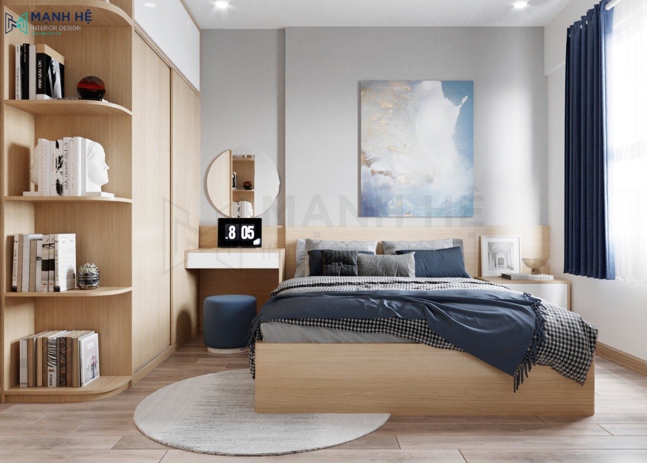 Thiết kế mẫu giường ngủ đôi đẹp hiện đại với tone màu vàng gỗ ấm áp