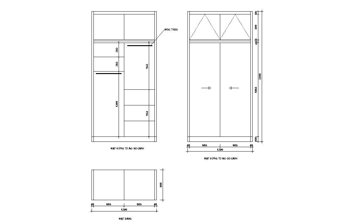 Kích thước tủ quần áo cánh trượt