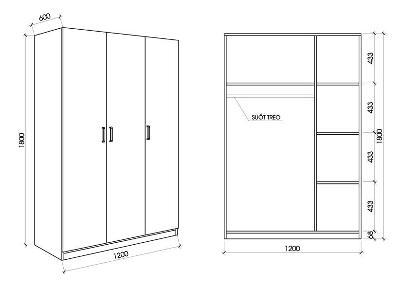 Tổng thể kích thước tủ quần áo tiêu chuẩn