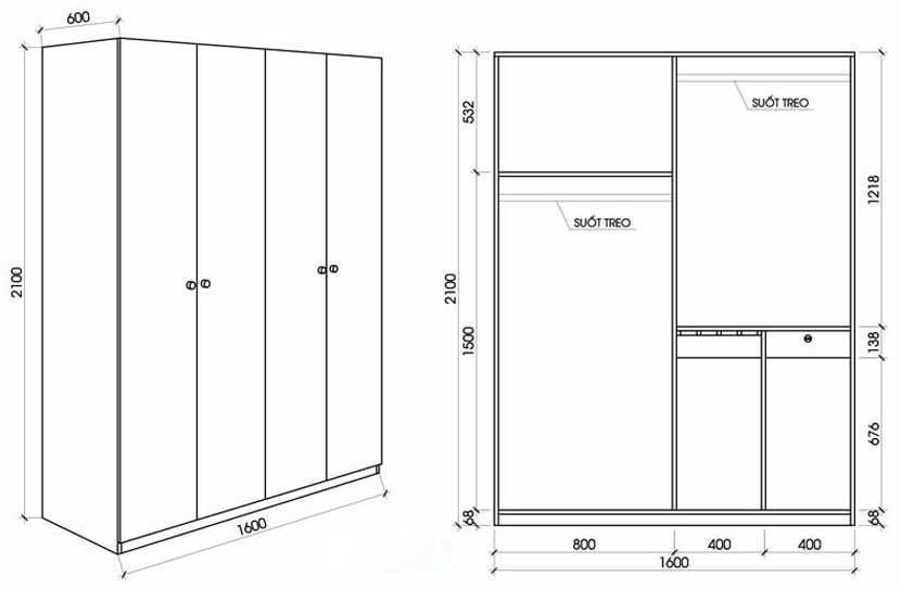 Kích thước tủ quần áo tiêu chuẩn
