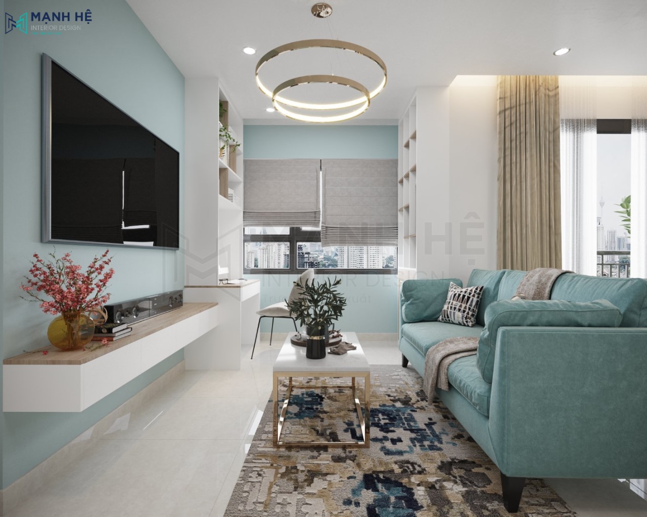 Tổng quan không gian nội thất phòng khách căn hộ chung cư