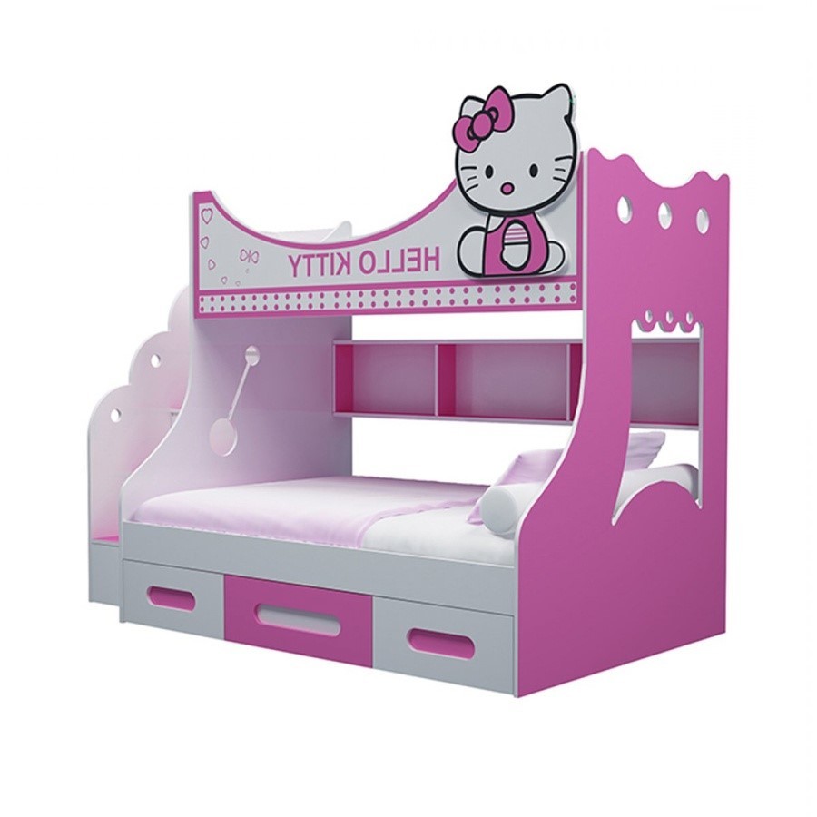 Giường 2 tầng màu hồng thông minh có hộc kéo