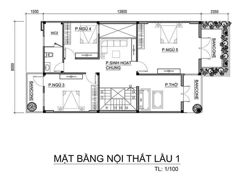 Mặt bằng bố trí nội thất tầng 1