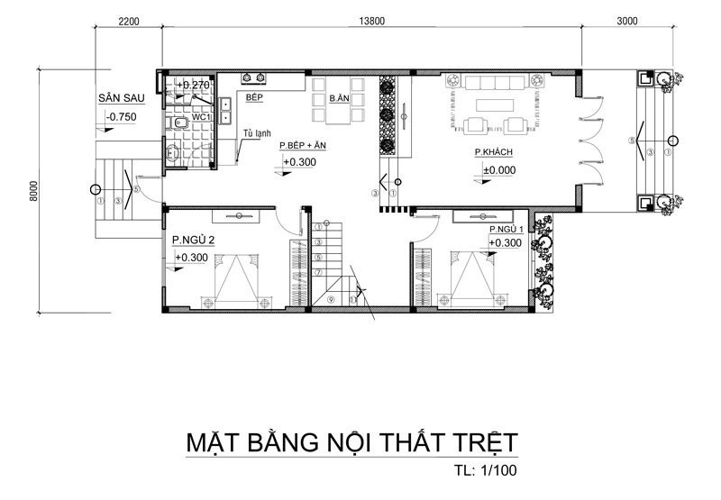 Mặt bằng bố trí nội thất tầng trệt