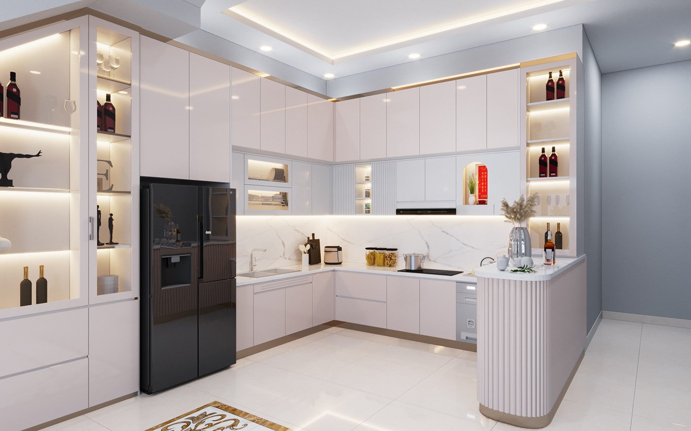 Tủ bếp âm tường hình chữ L