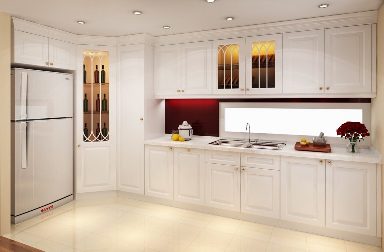 Mẫu tủ bếp âm tường gỗ tự nhiên