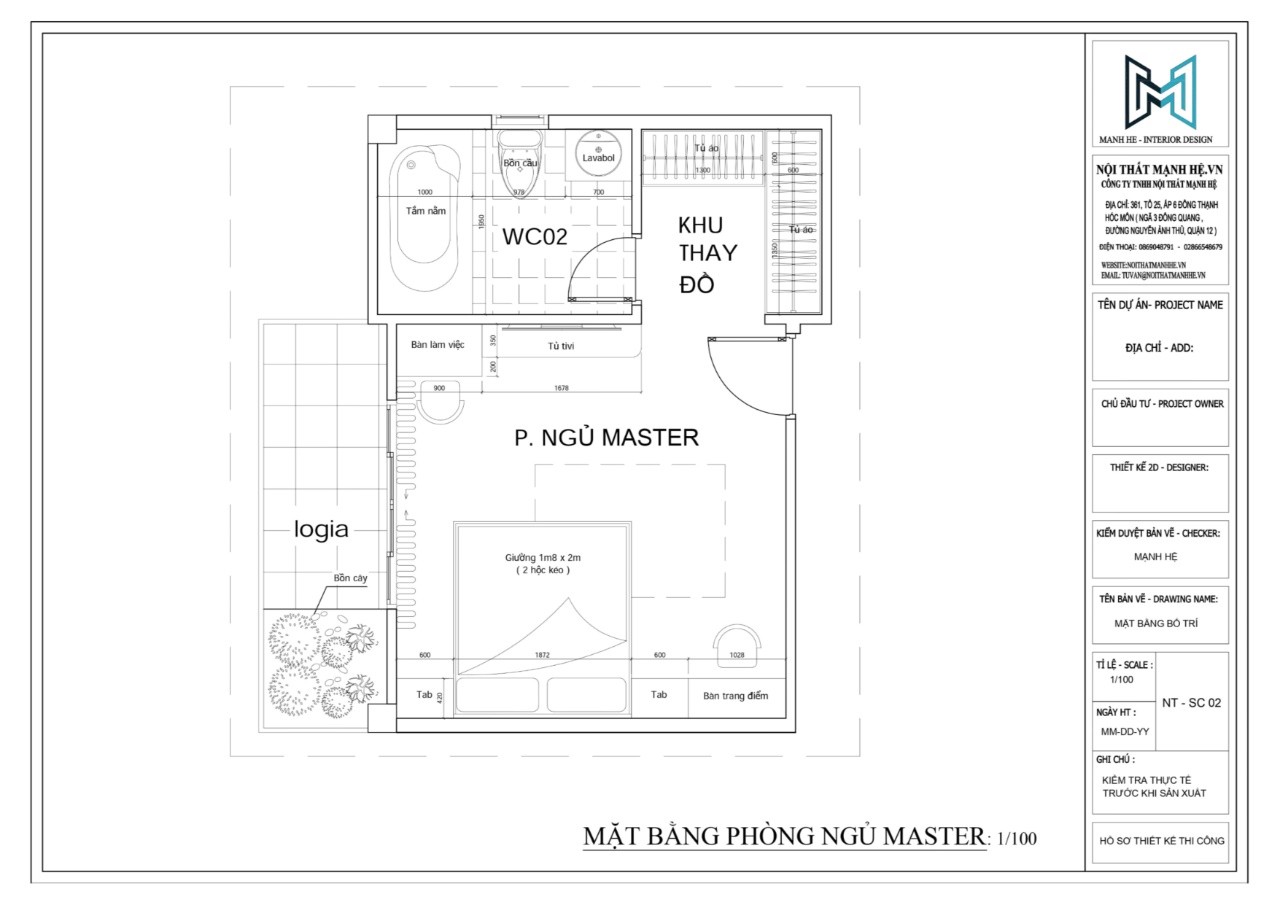 Thiết kế mặt bằng phòng ngủ master