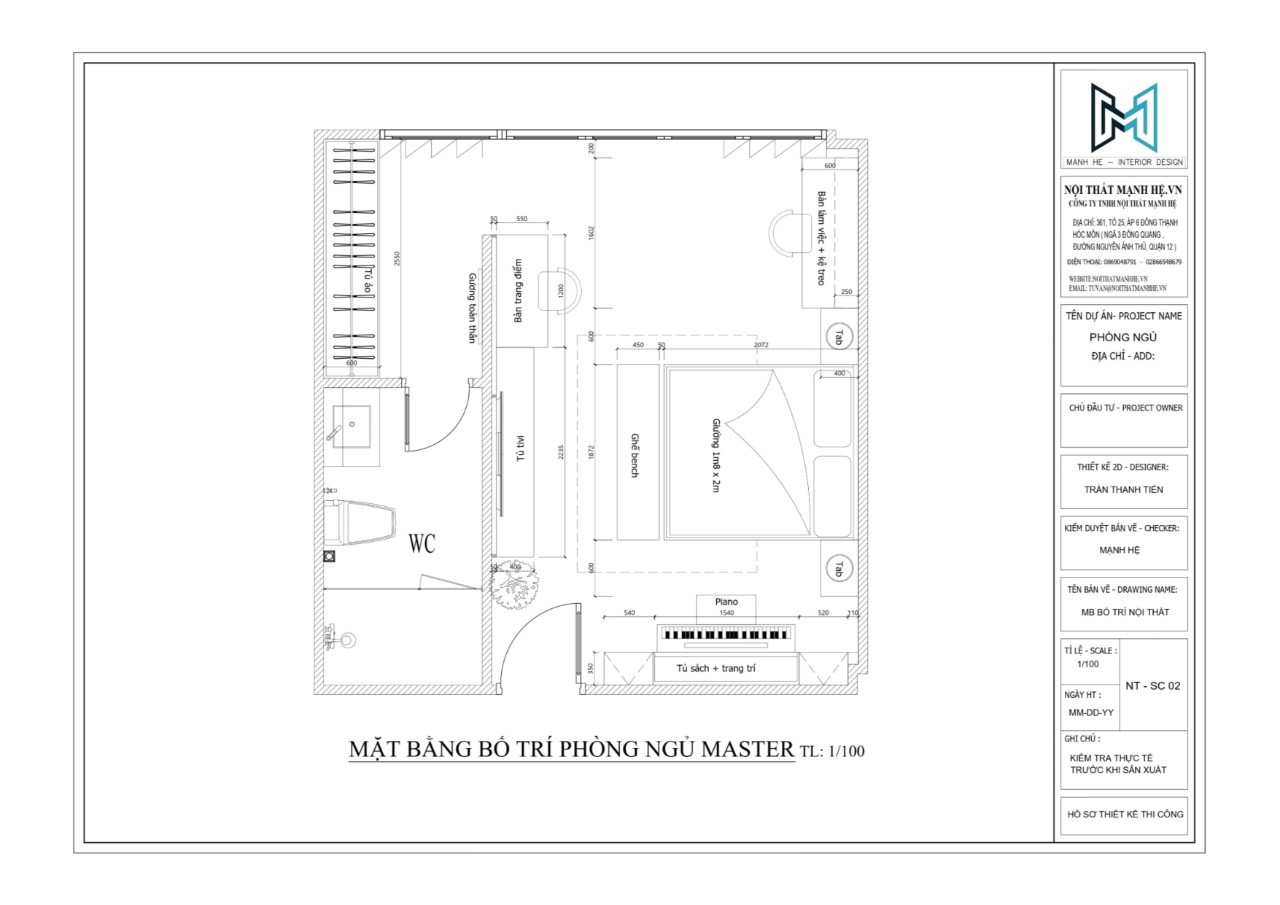 Thiết kế mặt bằng phòng ngủ master đẹp