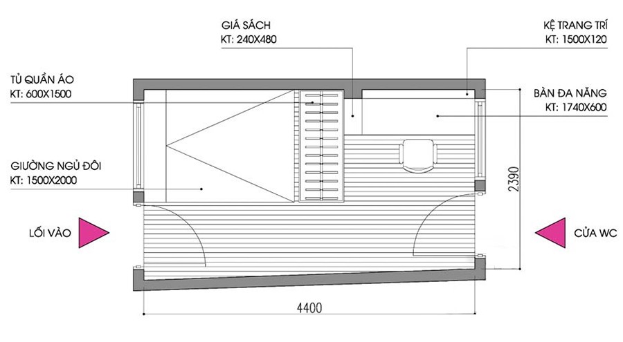 Bản vẽ mặt bằng phòng ngủ 10m2 với đồ nội thất tiện nghi