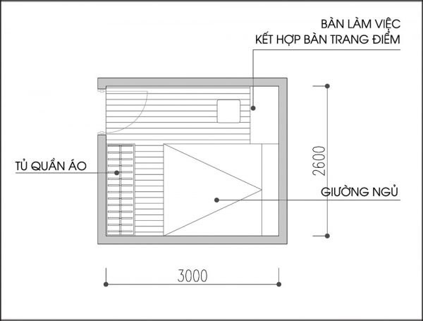 Bản vẽ bố trí đồ nội thất phòng ngủ 10m2 đẹp đơn giản