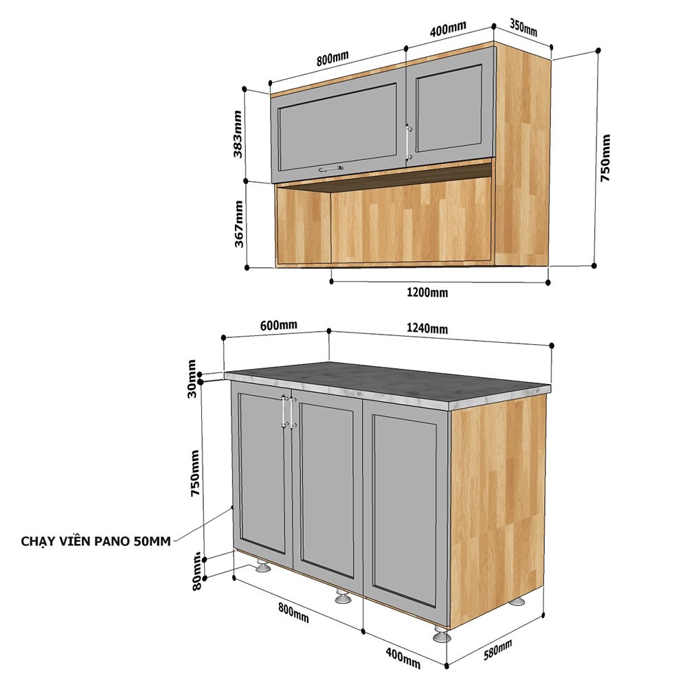 Kích thước tủ bếp mini tiêu chuẩn