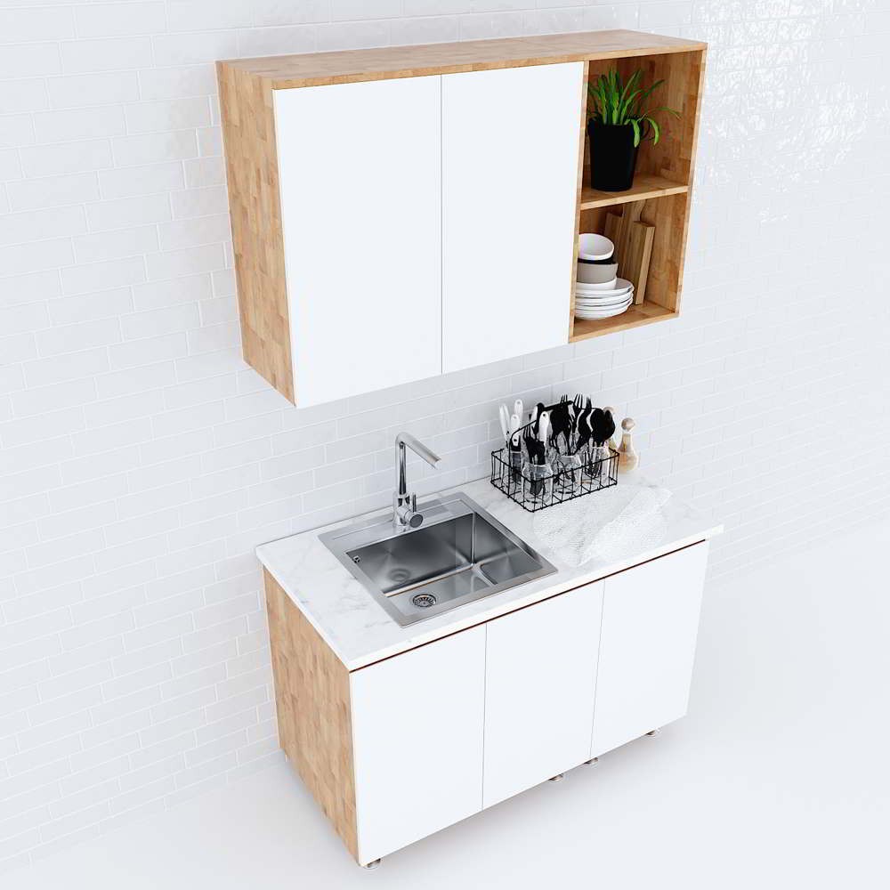 Thiết kế tủ bếp treo tường với cánh tủ đóng kín