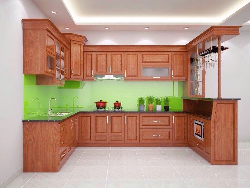 tủ bếp chữ U có quầy bar