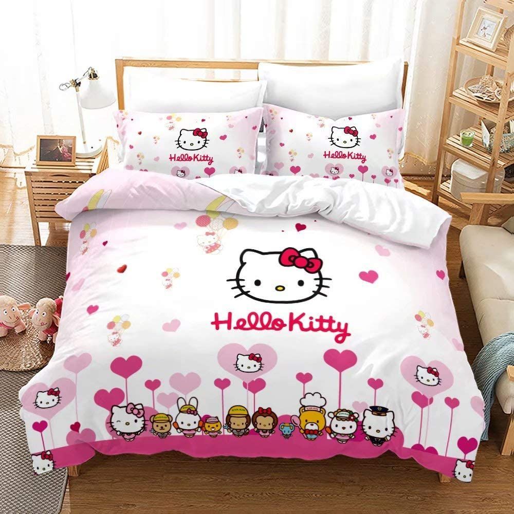 Mẫu 16: Giường hello kitty tông trắng chủ đạo kết hợp trái tim màu hồng siêu xinh
