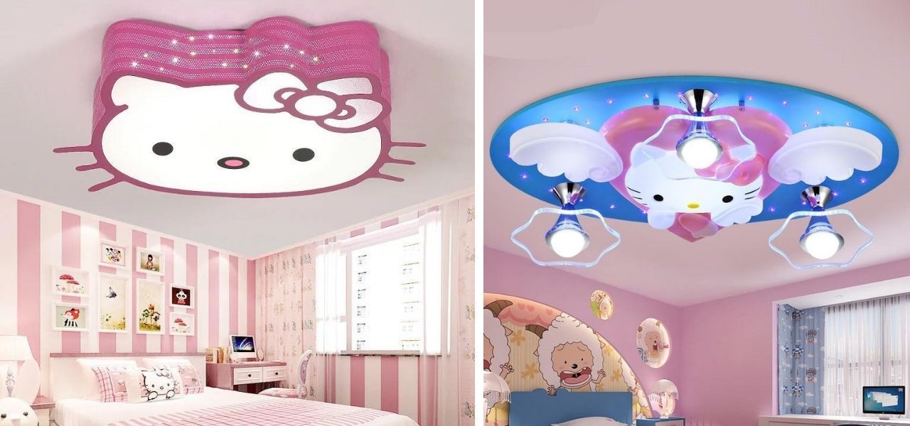 đền trần trang trí phòng ngủ màu hồng mèo kitty