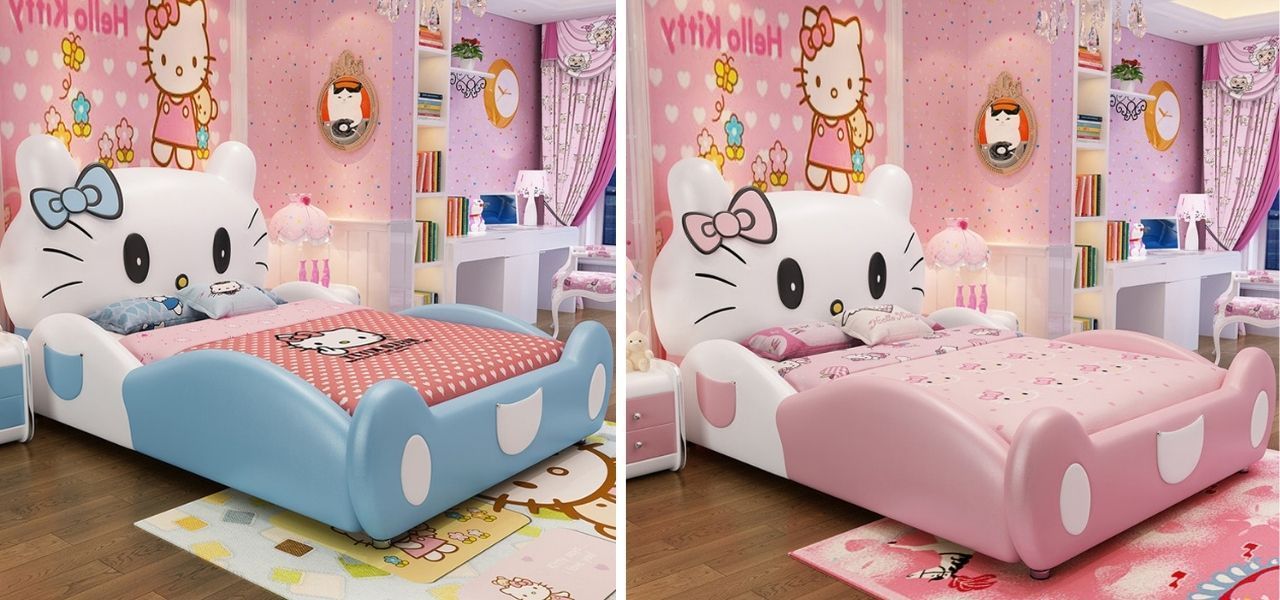 Mẫu 14: Giường hello kitty bằng da vô cùng bền chắc