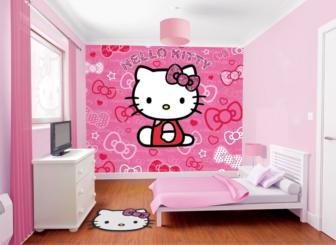 giấy dán tường phòng ngủ hello kitty đẹp